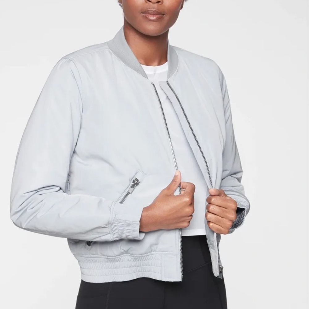 ATHLETA Northstar PrimaLoft Bomber Jacket, Grey Matter  Zip Up Medium